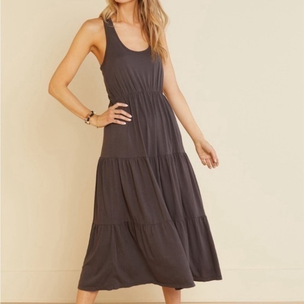 Sundry Charcoal Tiered Racerback Maxi Dress